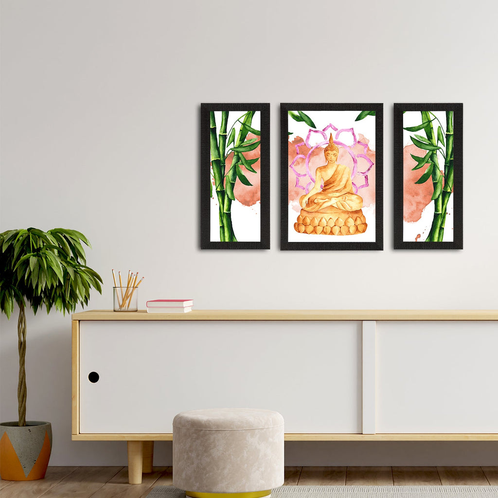 Set of 3 Meditating Lord Buddha Satin Matt Textured UV Art Painting Kafalo