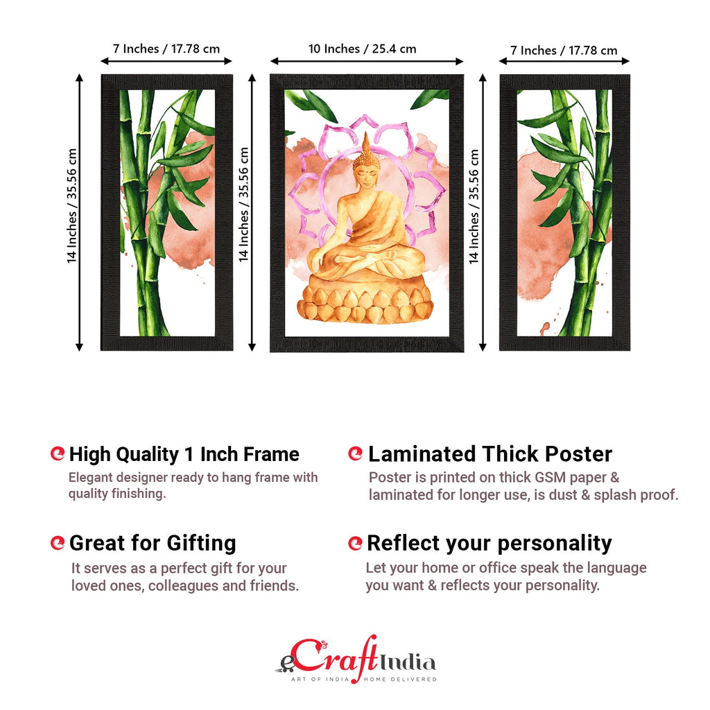 Set of 3 Meditating Lord Buddha Satin Matt Textured UV Art Painting Kafalo