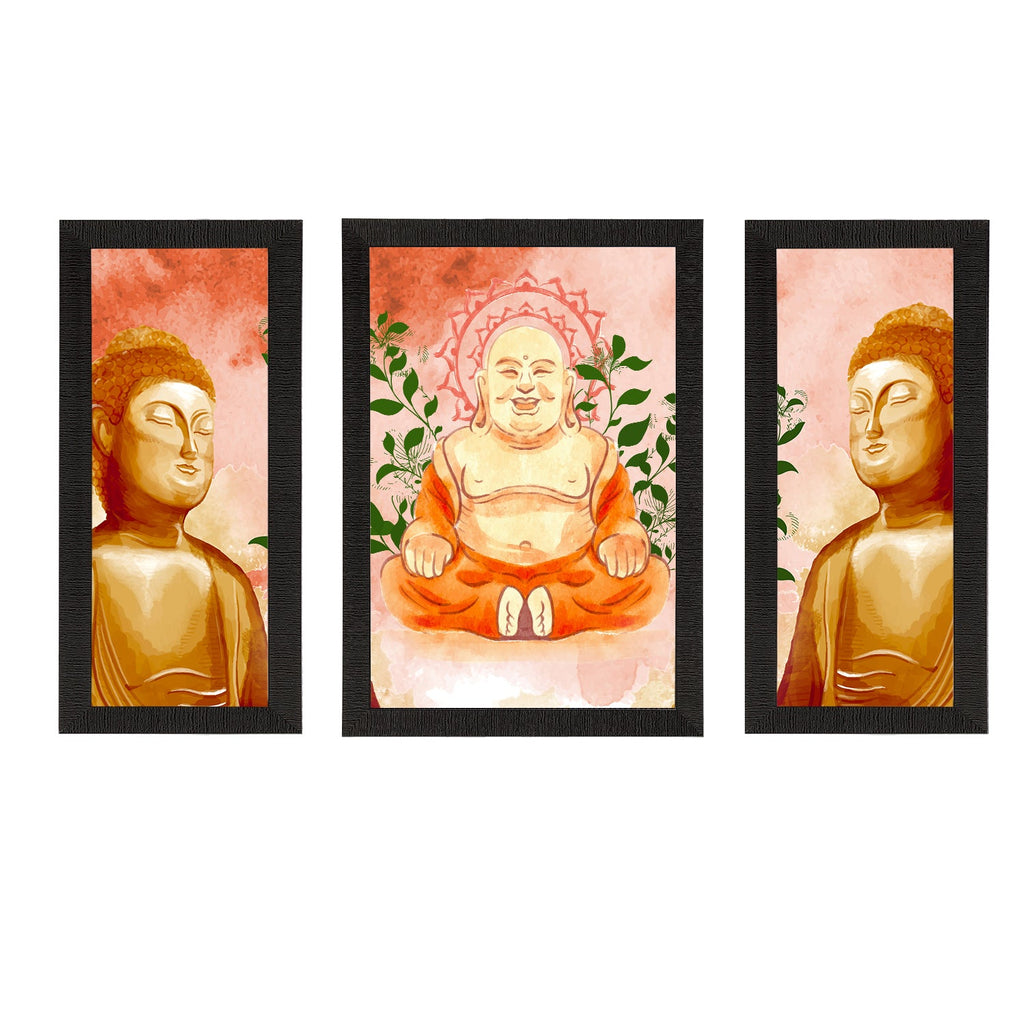 Set of 3 Meditating Lord Buddha Satin Matt Textured UV Art Painting Kafalo