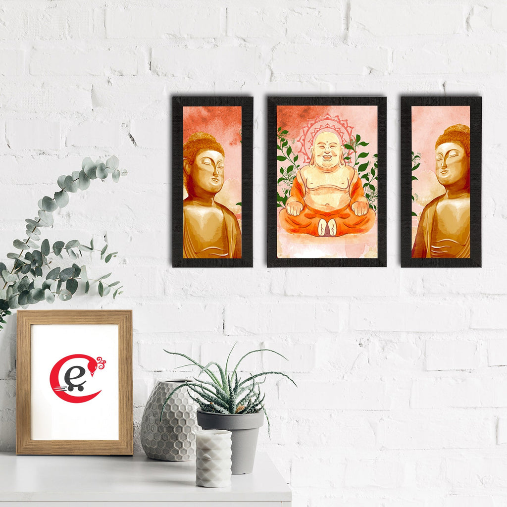 Set of 3 Meditating Lord Buddha Satin Matt Textured UV Art Painting Kafalo
