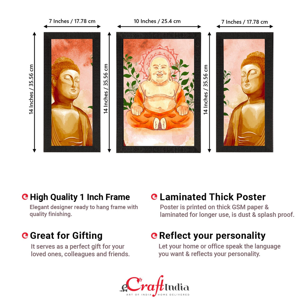 Set of 3 Meditating Lord Buddha Satin Matt Textured UV Art Painting Kafalo