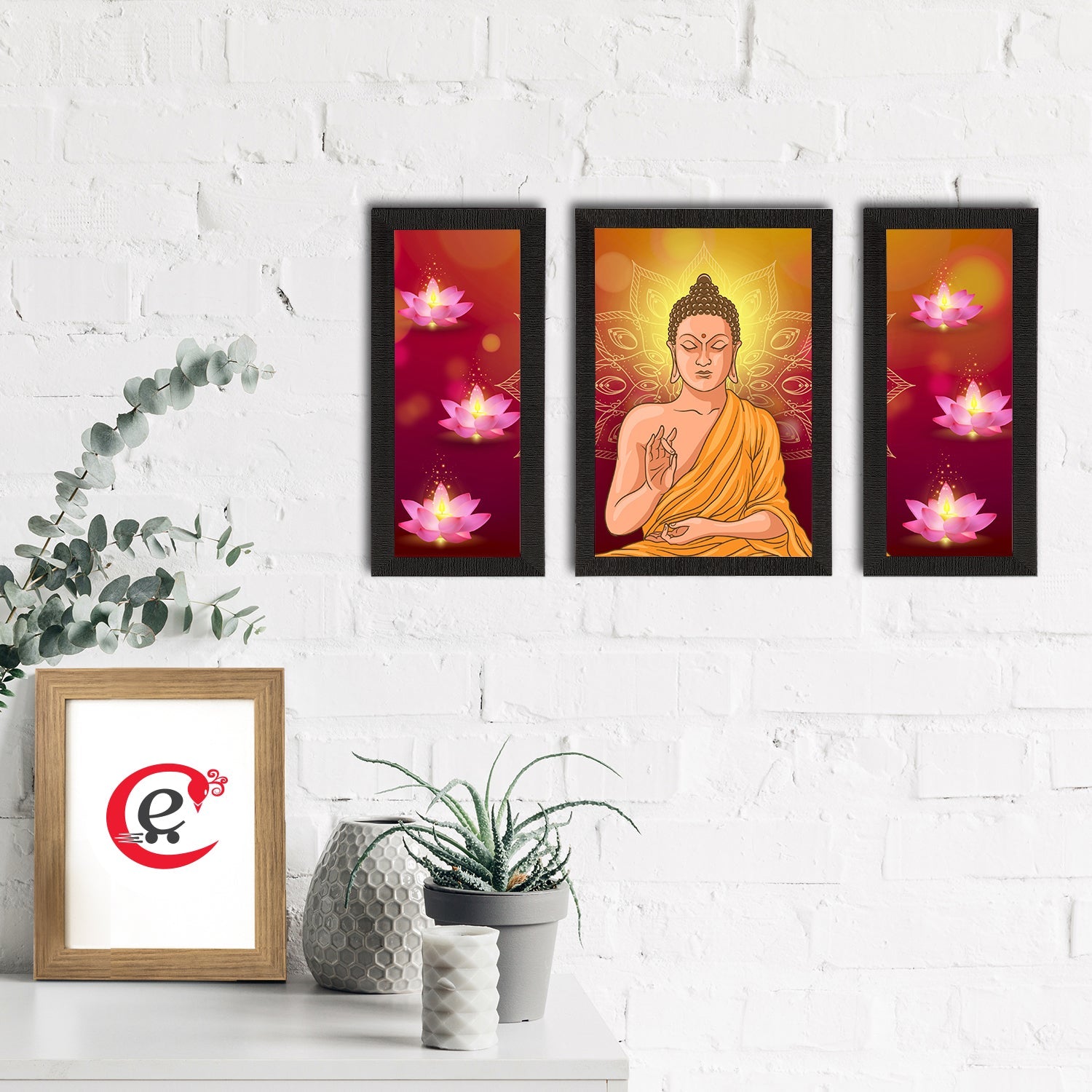 Set of 3 Meditating Lord Buddha Satin Matt Textured UV Art Painting Kafalo