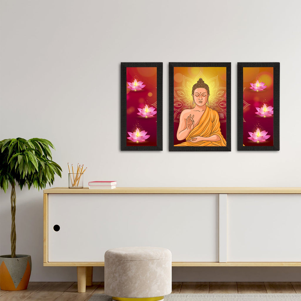 Set of 3 Meditating Lord Buddha Satin Matt Textured UV Art Painting Kafalo