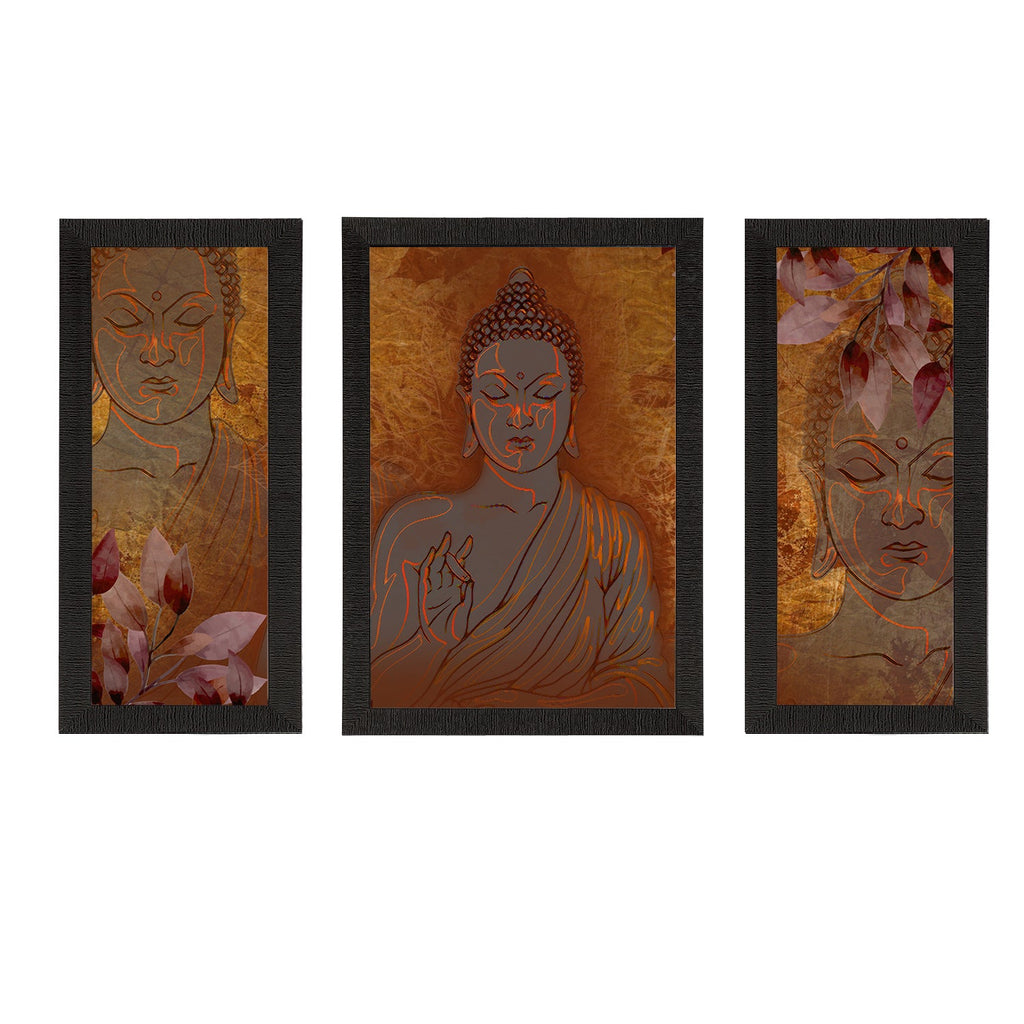 Set of 3 Meditating Lord Buddha Satin Matt Textured UV Art Painting Kafalo