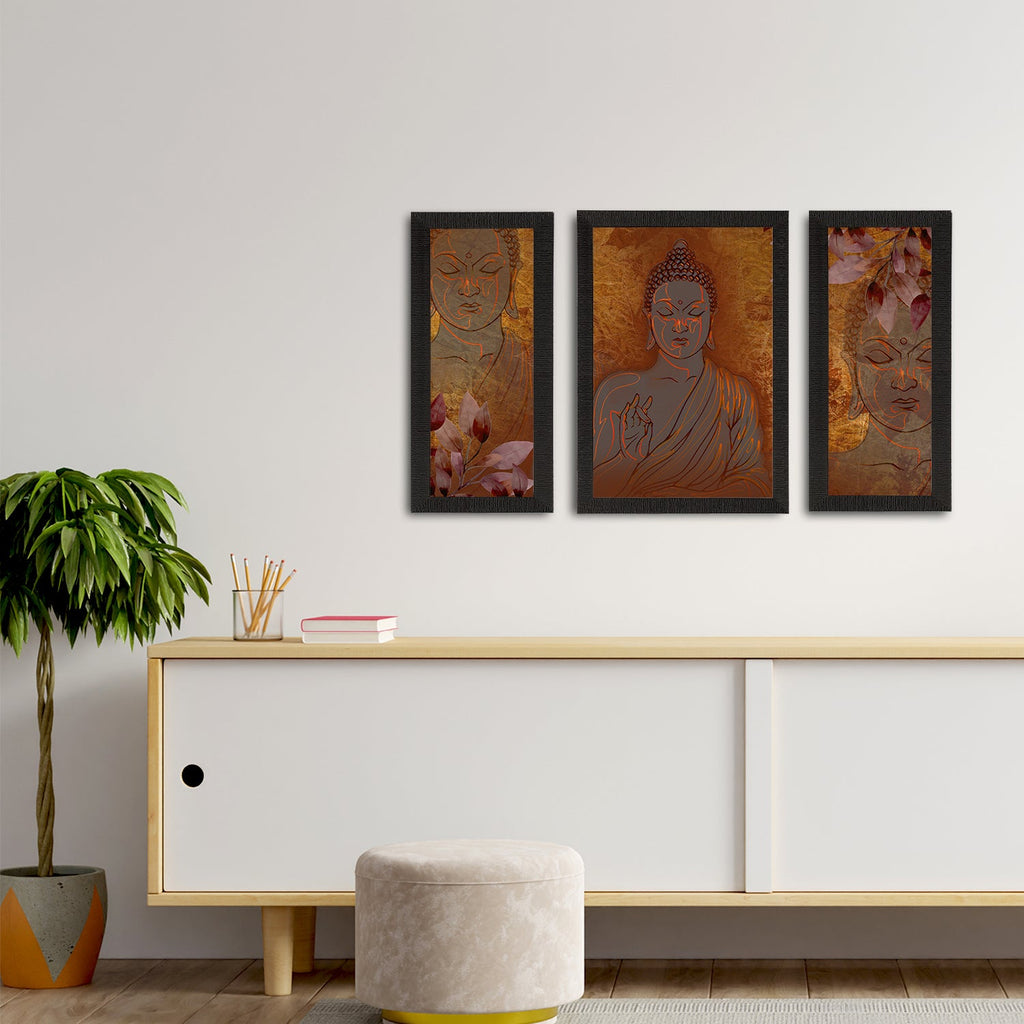 Set of 3 Meditating Lord Buddha Satin Matt Textured UV Art Painting Kafalo