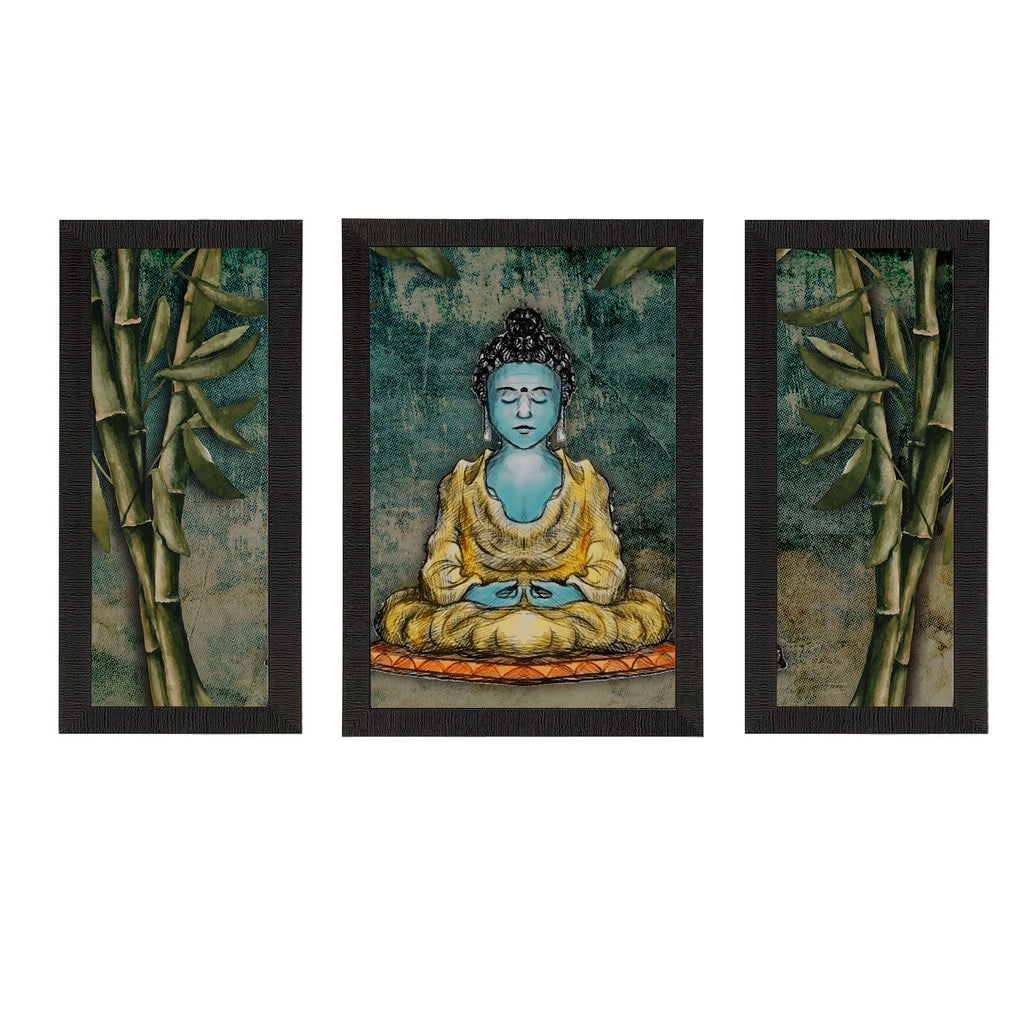 Set of 3 Meditating Lord Buddha Satin Matt Textured UV Art Painting Kafalo