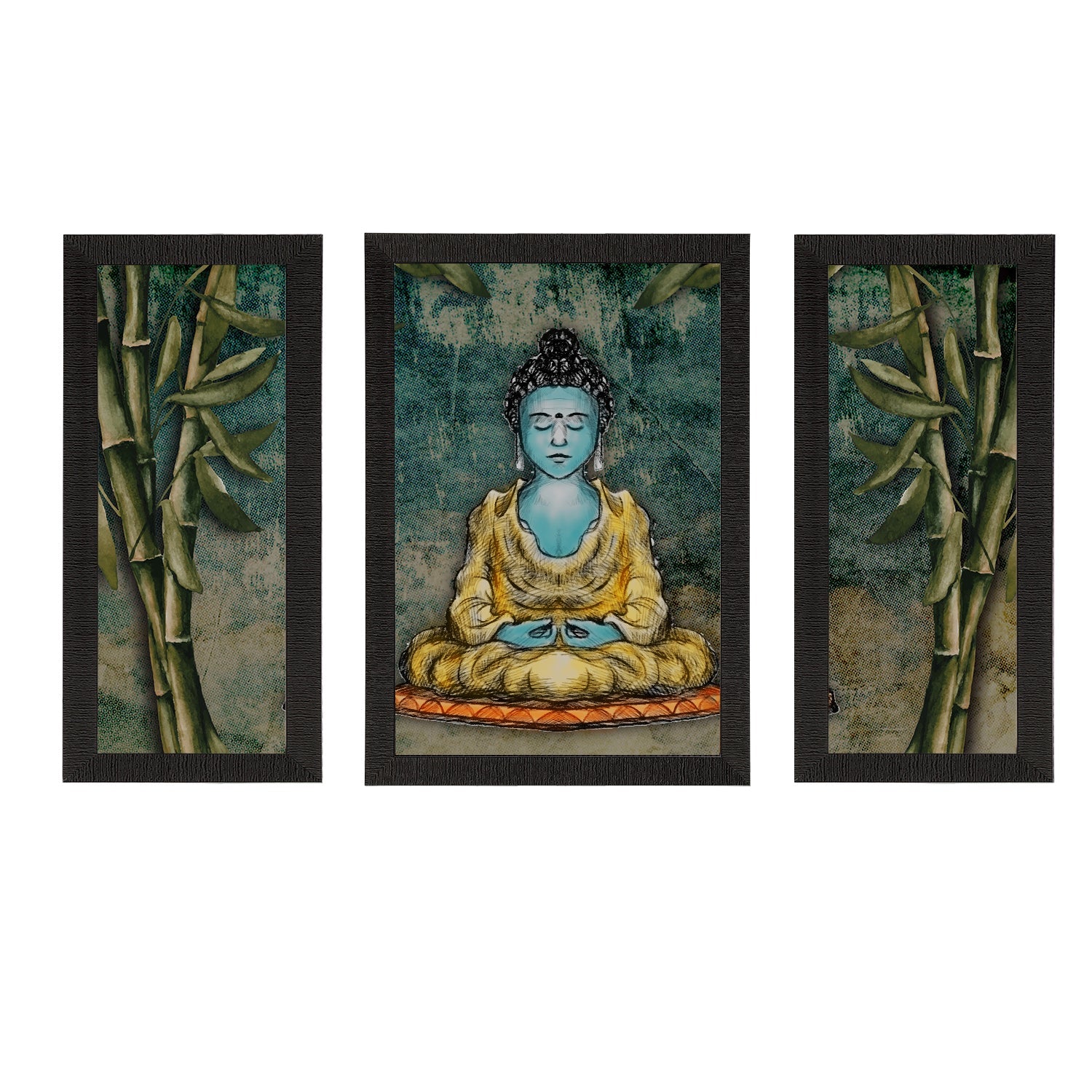 Set of 3 Meditating Lord Buddha Satin Matt Textured UV Art Painting Kafalo