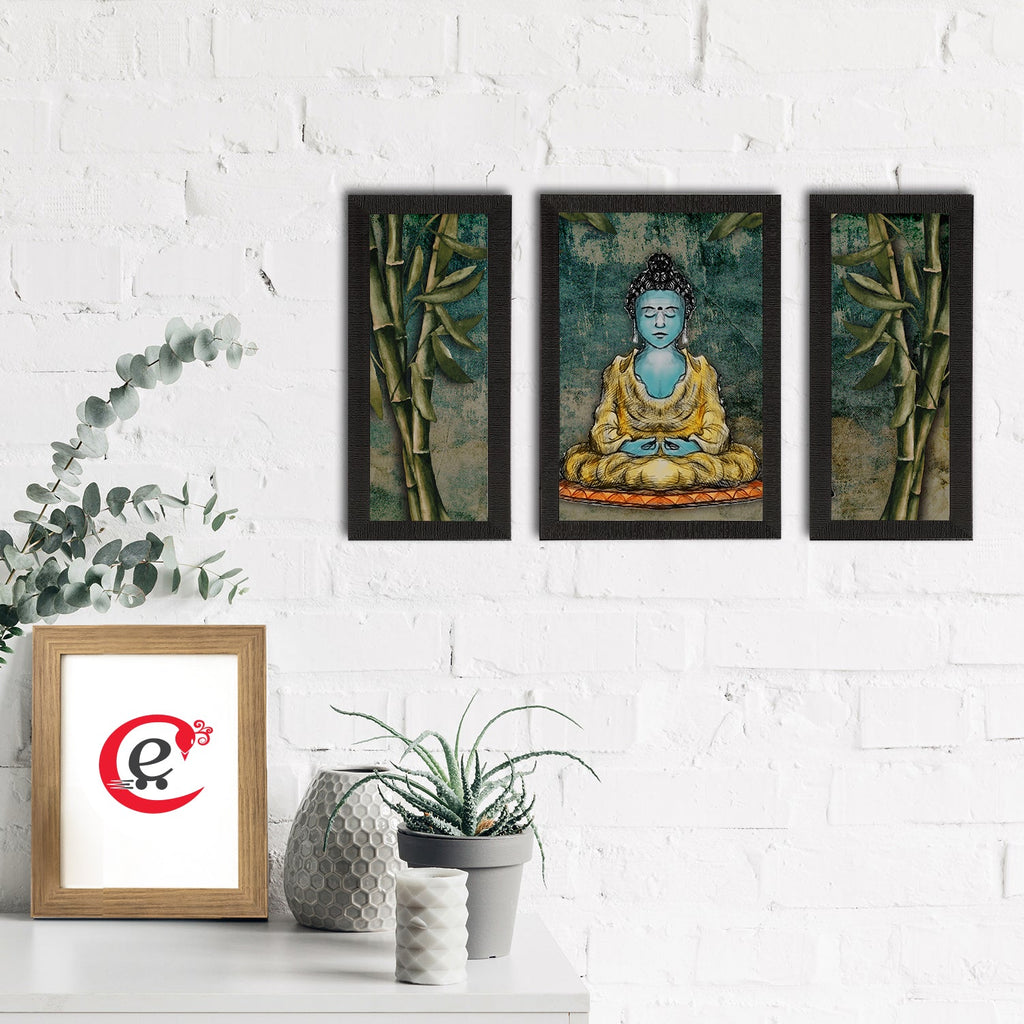 Set of 3 Meditating Lord Buddha Satin Matt Textured UV Art Painting Kafalo