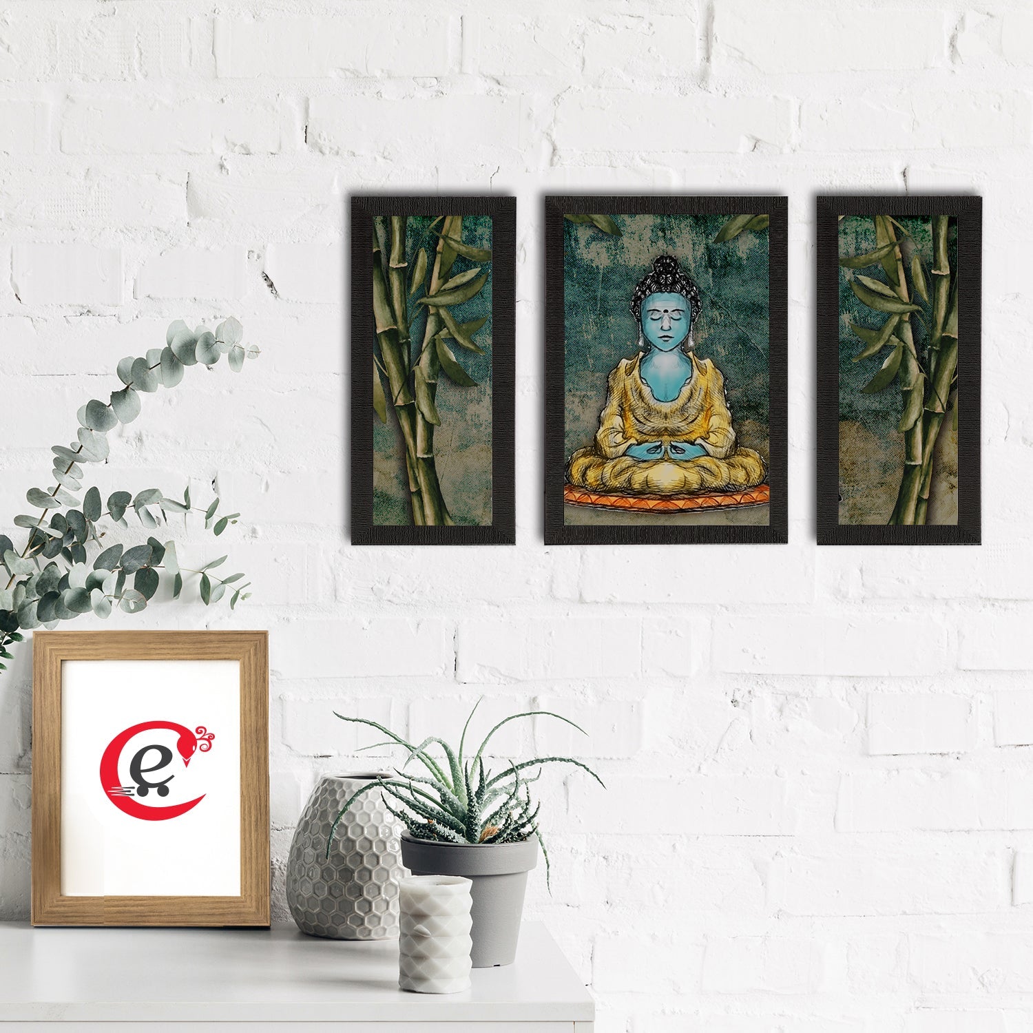 Set of 3 Meditating Lord Buddha Satin Matt Textured UV Art Painting Kafalo
