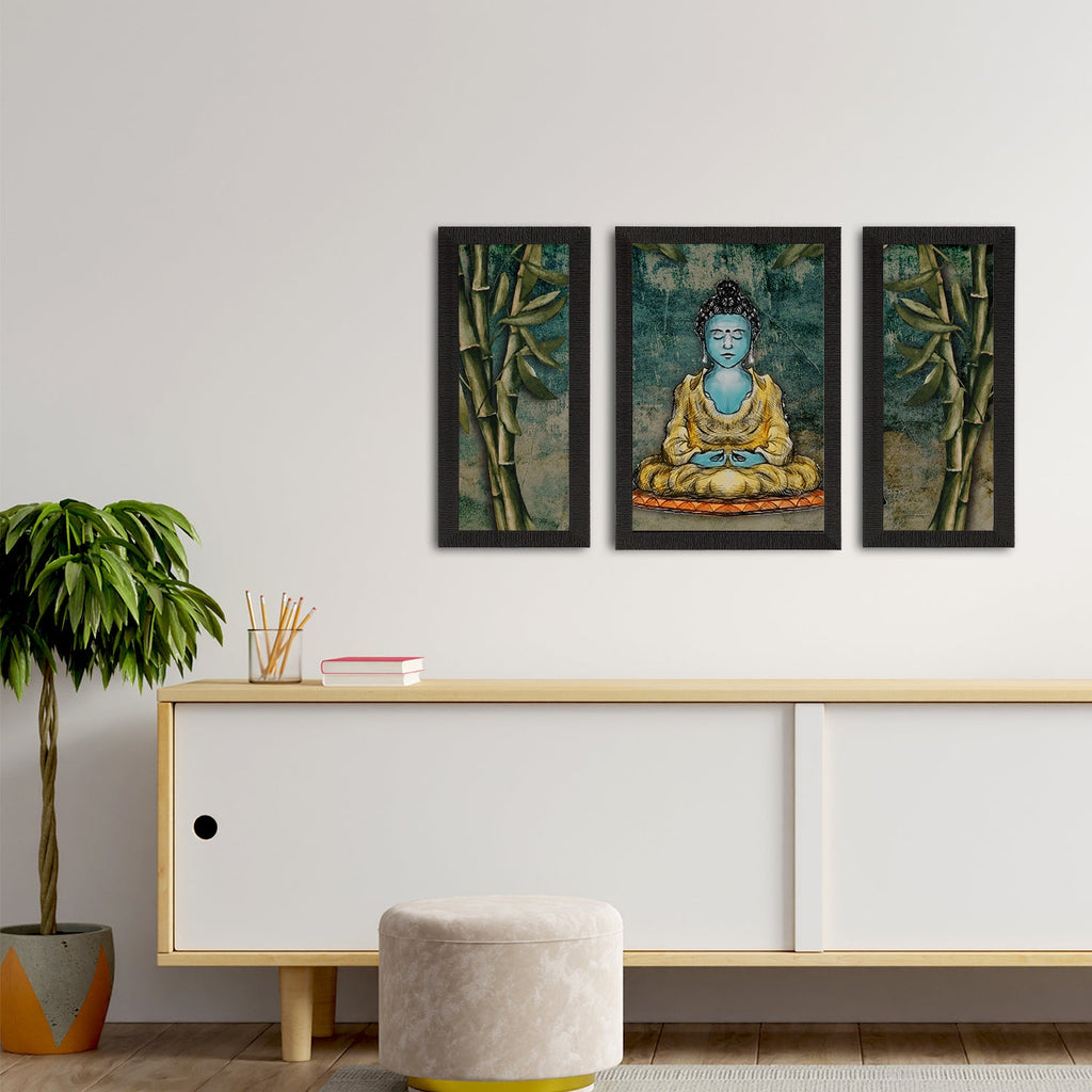 Set of 3 Meditating Lord Buddha Satin Matt Textured UV Art Painting Kafalo