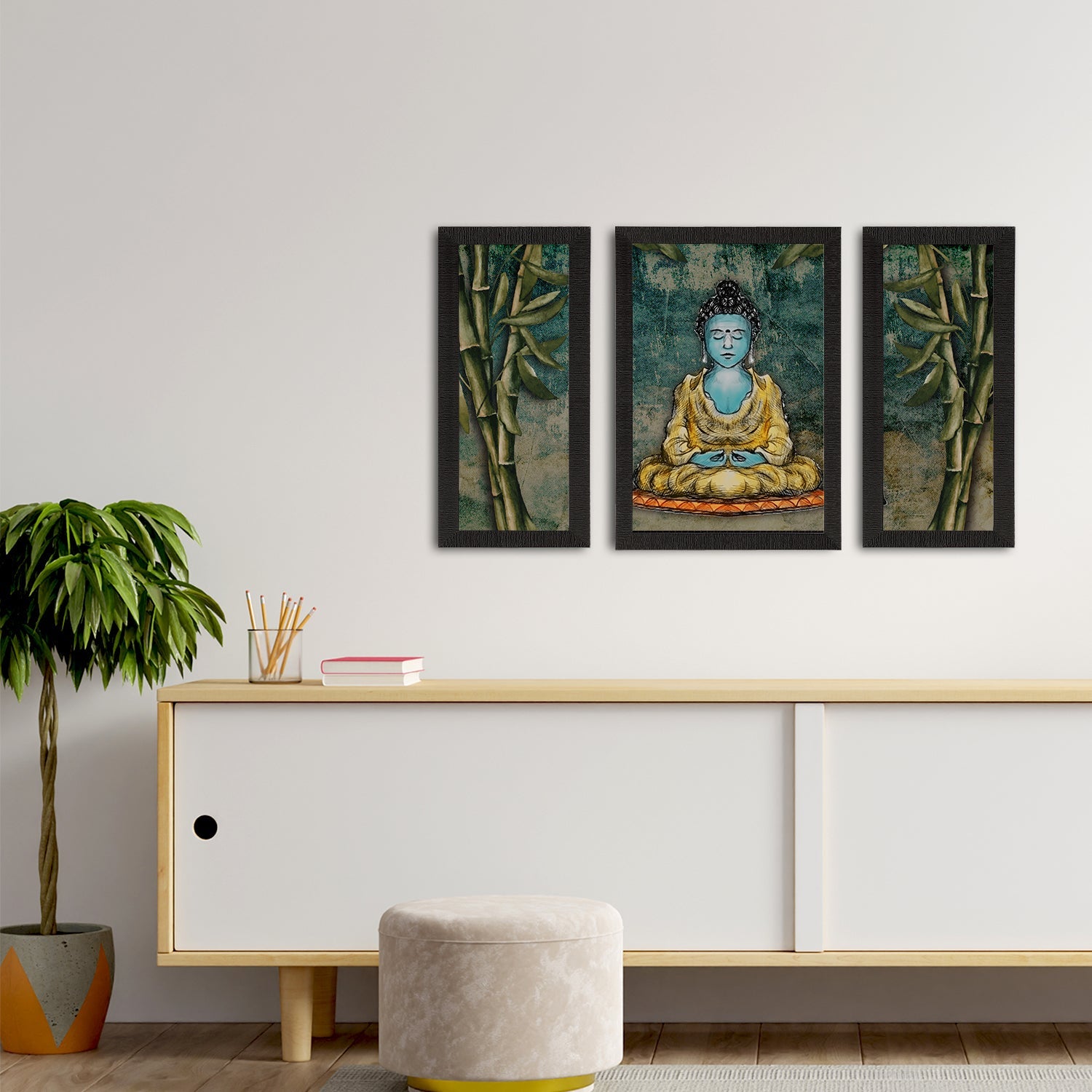 Set of 3 Meditating Lord Buddha Satin Matt Textured UV Art Painting Kafalo