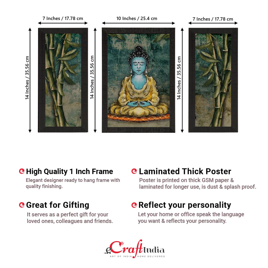 Set of 3 Meditating Lord Buddha Satin Matt Textured UV Art Painting Kafalo