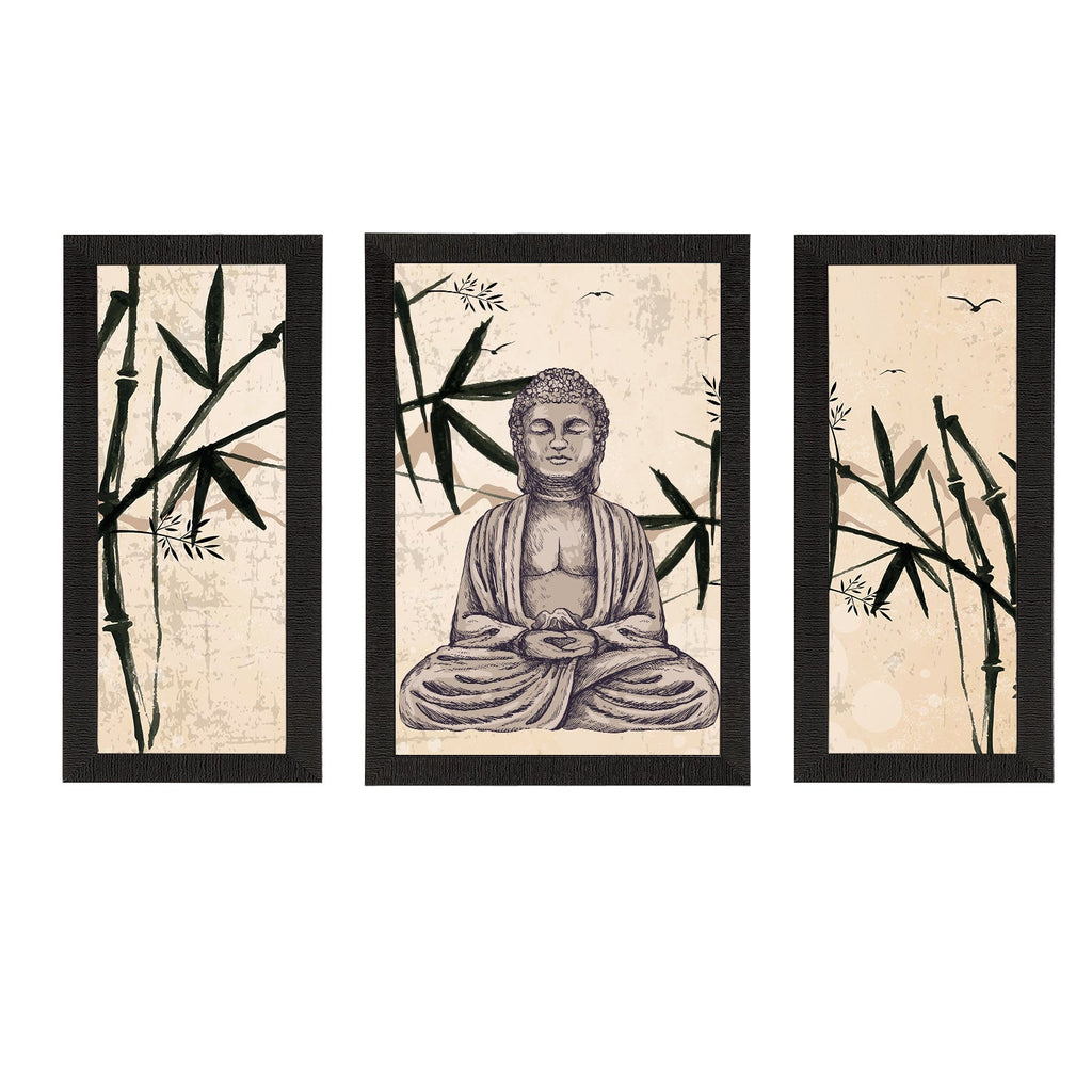 Set of 3 Meditating Lord Buddha Satin Matt Textured UV Art Painting Kafalo