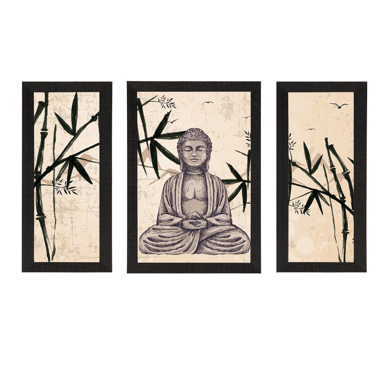 Set of 3 Meditating Lord Buddha Satin Matt Textured UV Art Painting Kafalo