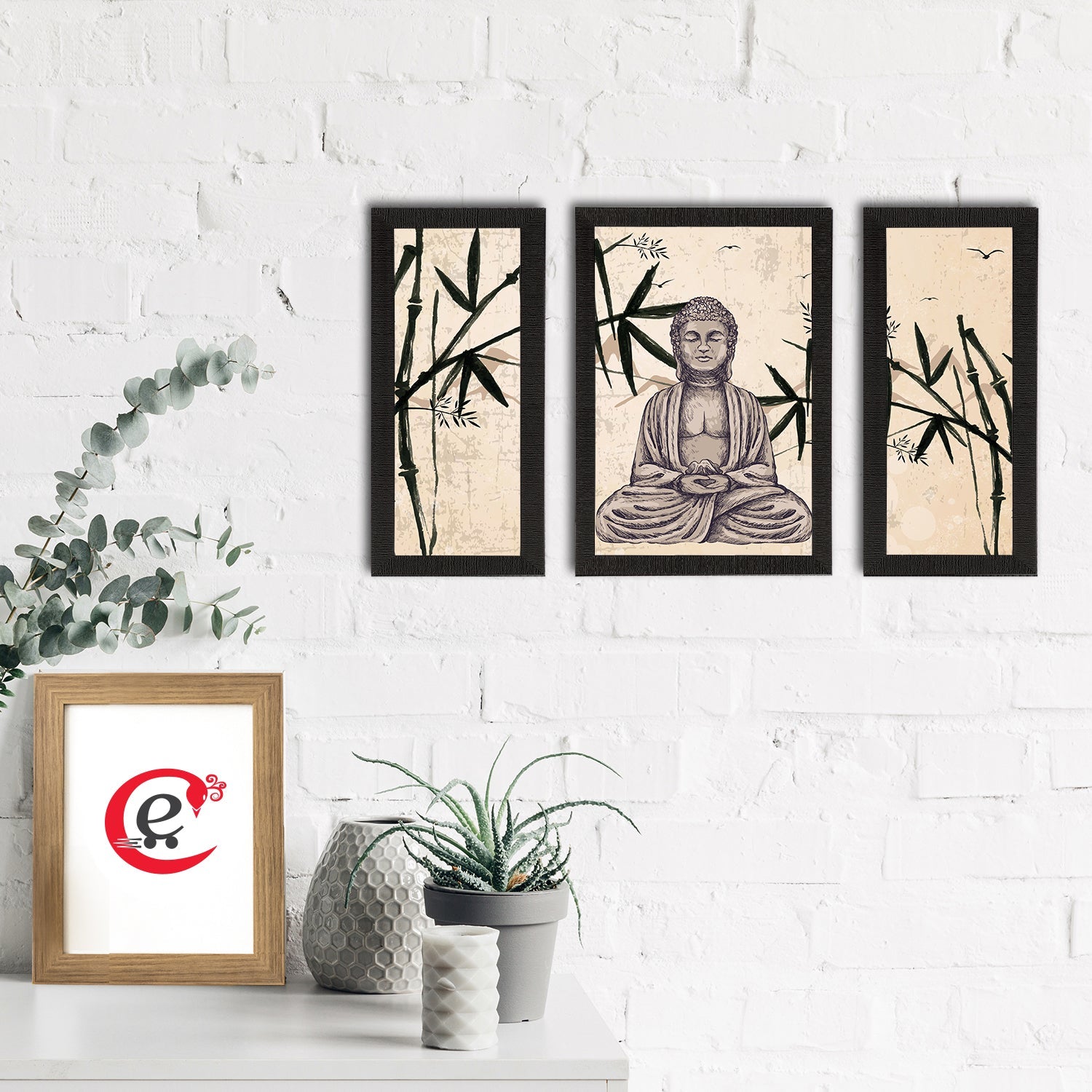 Set of 3 Meditating Lord Buddha Satin Matt Textured UV Art Painting Kafalo