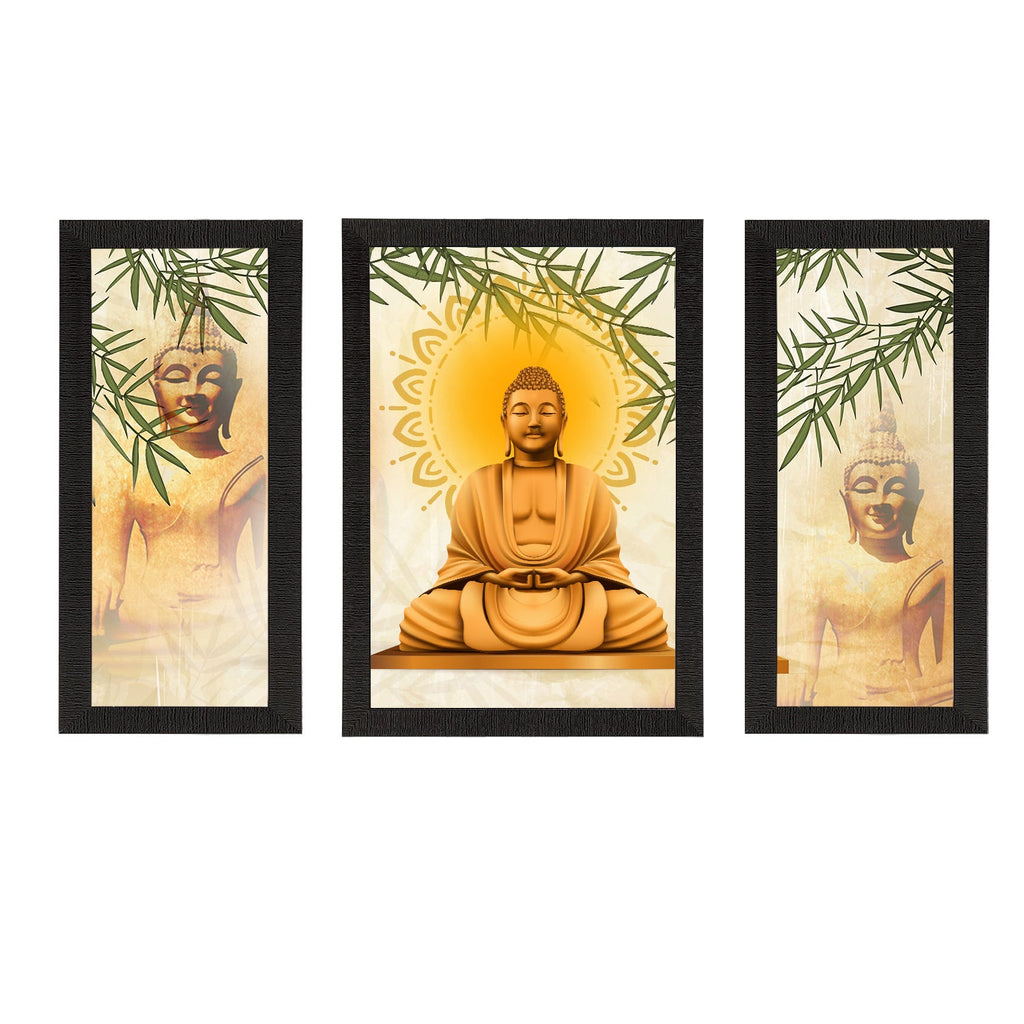 Set of 3 Meditating Lord Buddha Satin Matt Textured UV Art Painting Kafalo