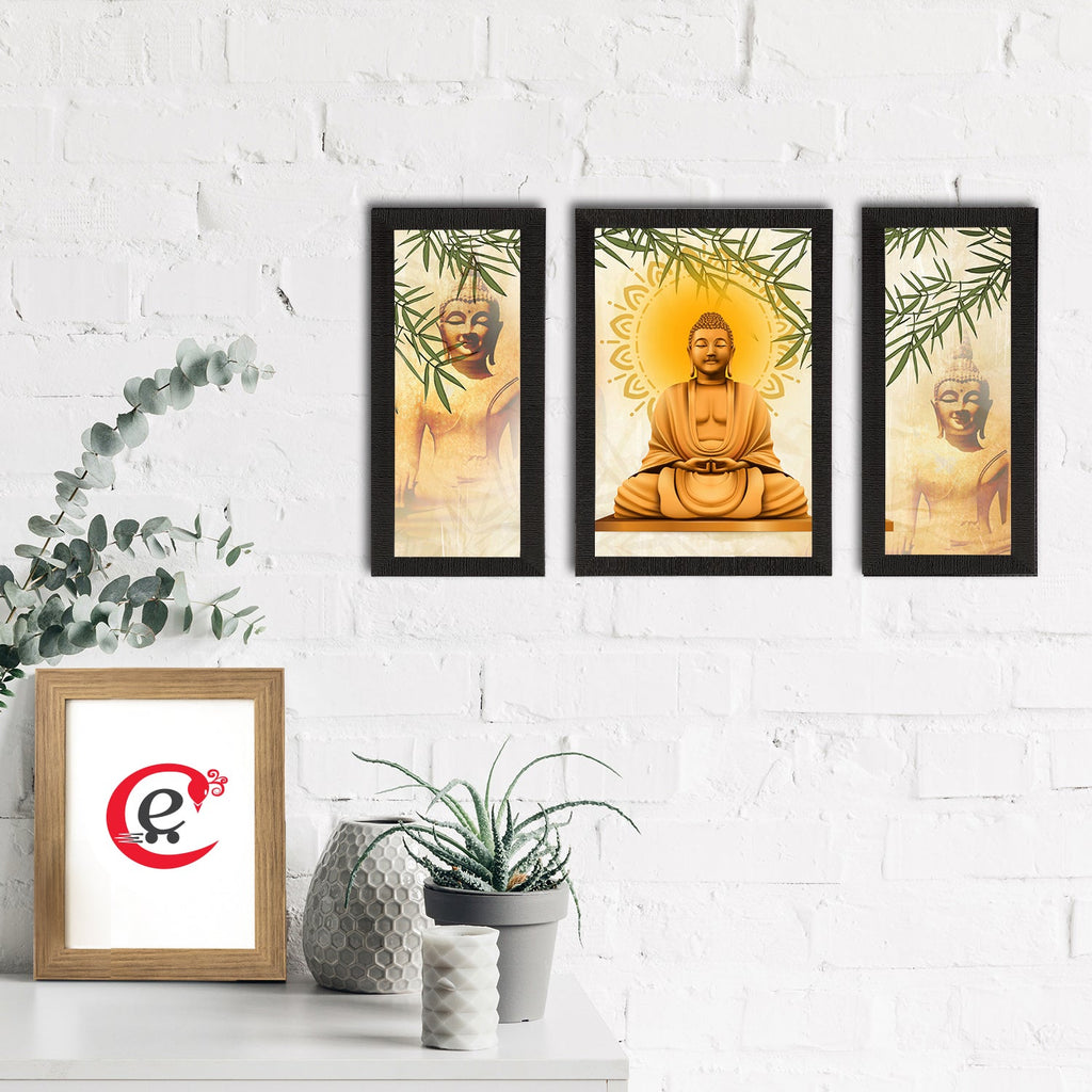 Set of 3 Meditating Lord Buddha Satin Matt Textured UV Art Painting Kafalo