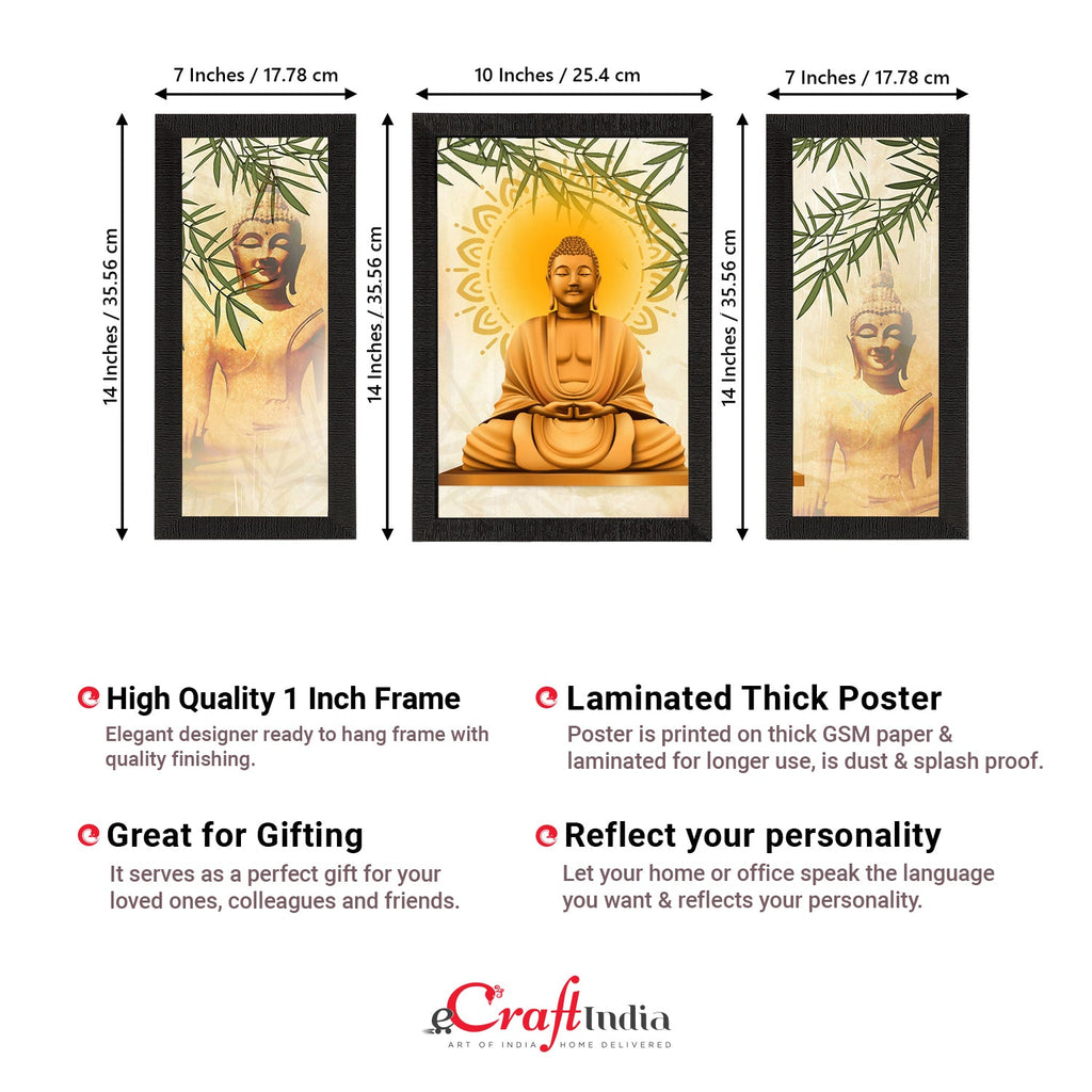 Set of 3 Meditating Lord Buddha Satin Matt Textured UV Art Painting Kafalo
