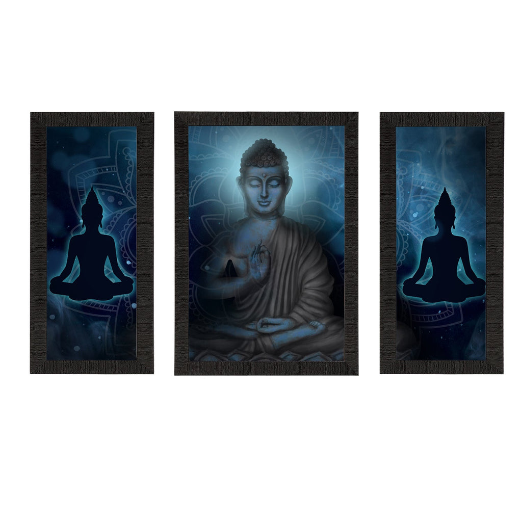 Set of 3 Meditating Lord Buddha Satin Matt Textured UV Art Painting Kafalo