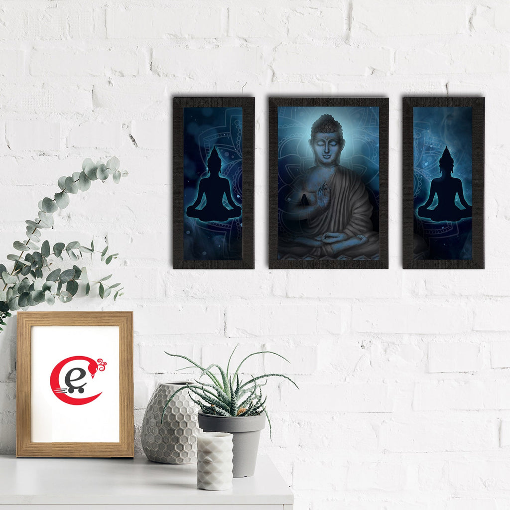 Set of 3 Meditating Lord Buddha Satin Matt Textured UV Art Painting Kafalo