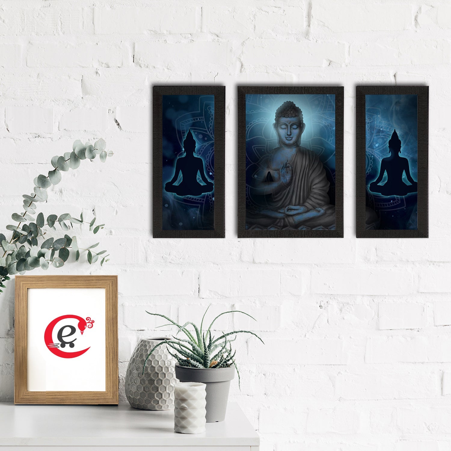 Set of 3 Meditating Lord Buddha Satin Matt Textured UV Art Painting Kafalo