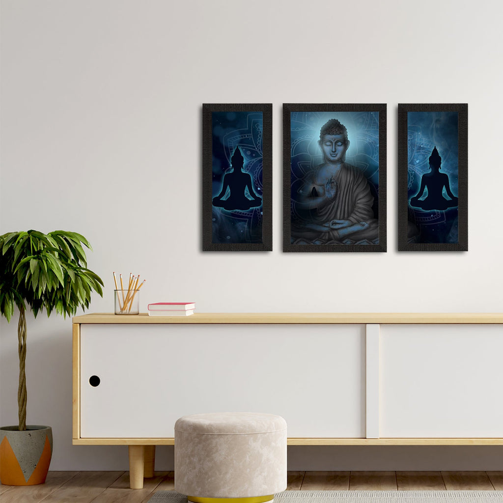 Set of 3 Meditating Lord Buddha Satin Matt Textured UV Art Painting Kafalo