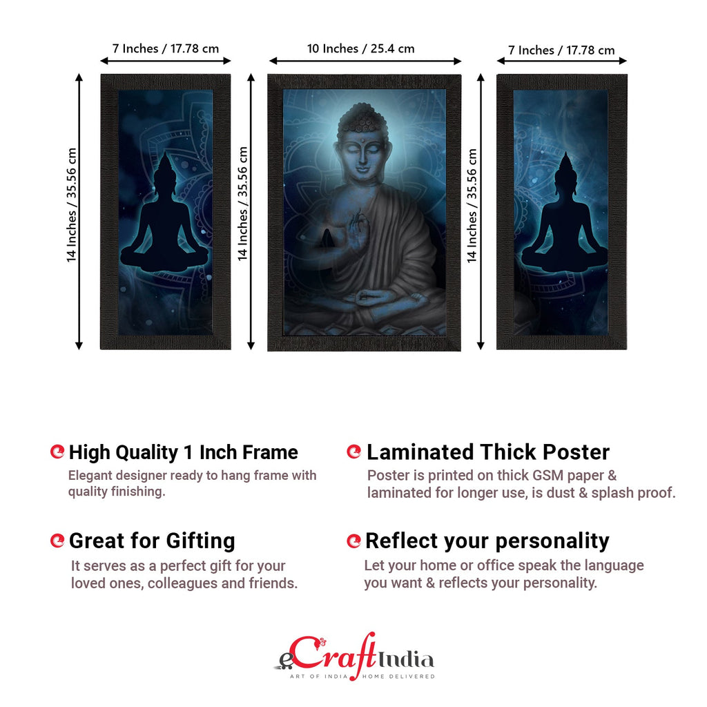 Set of 3 Meditating Lord Buddha Satin Matt Textured UV Art Painting Kafalo