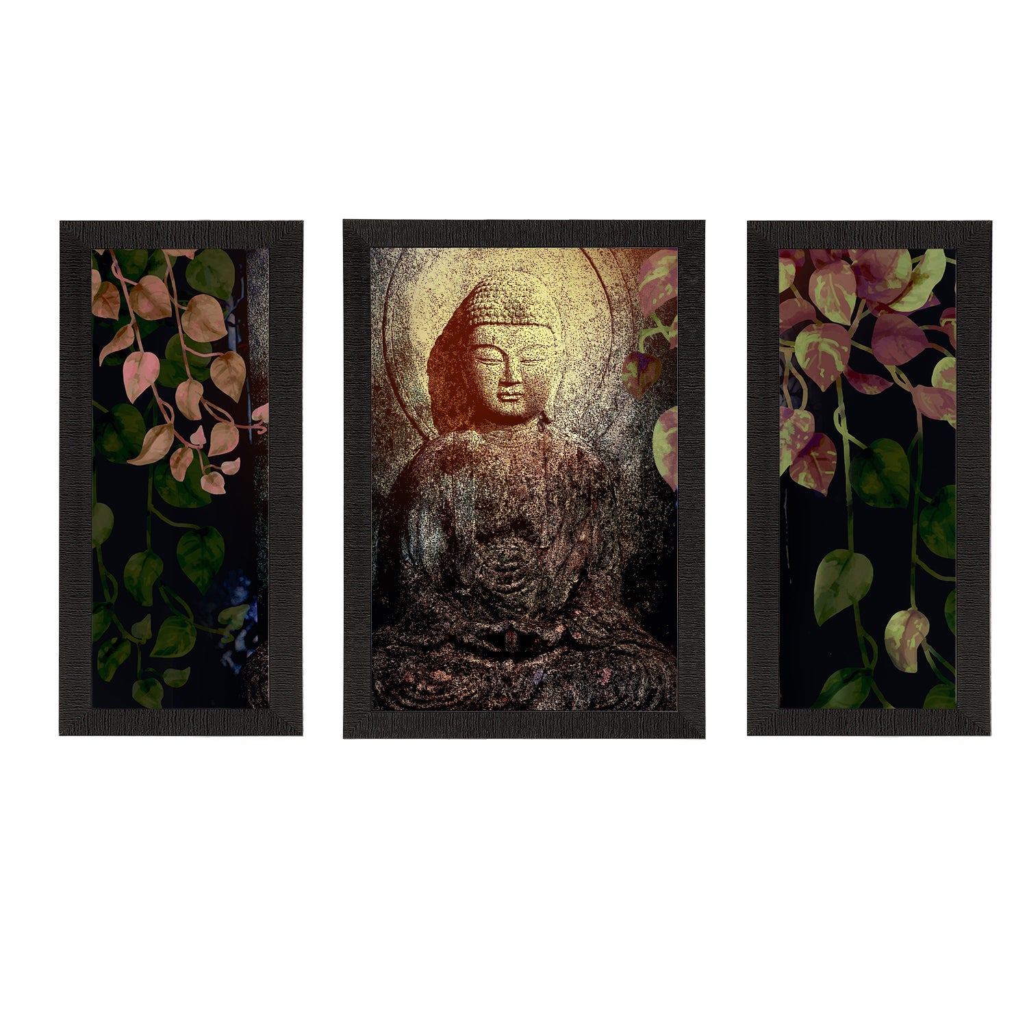 Set of 3 Meditating Lord Buddha Satin Matt Textured UV Art Painting Kafalo