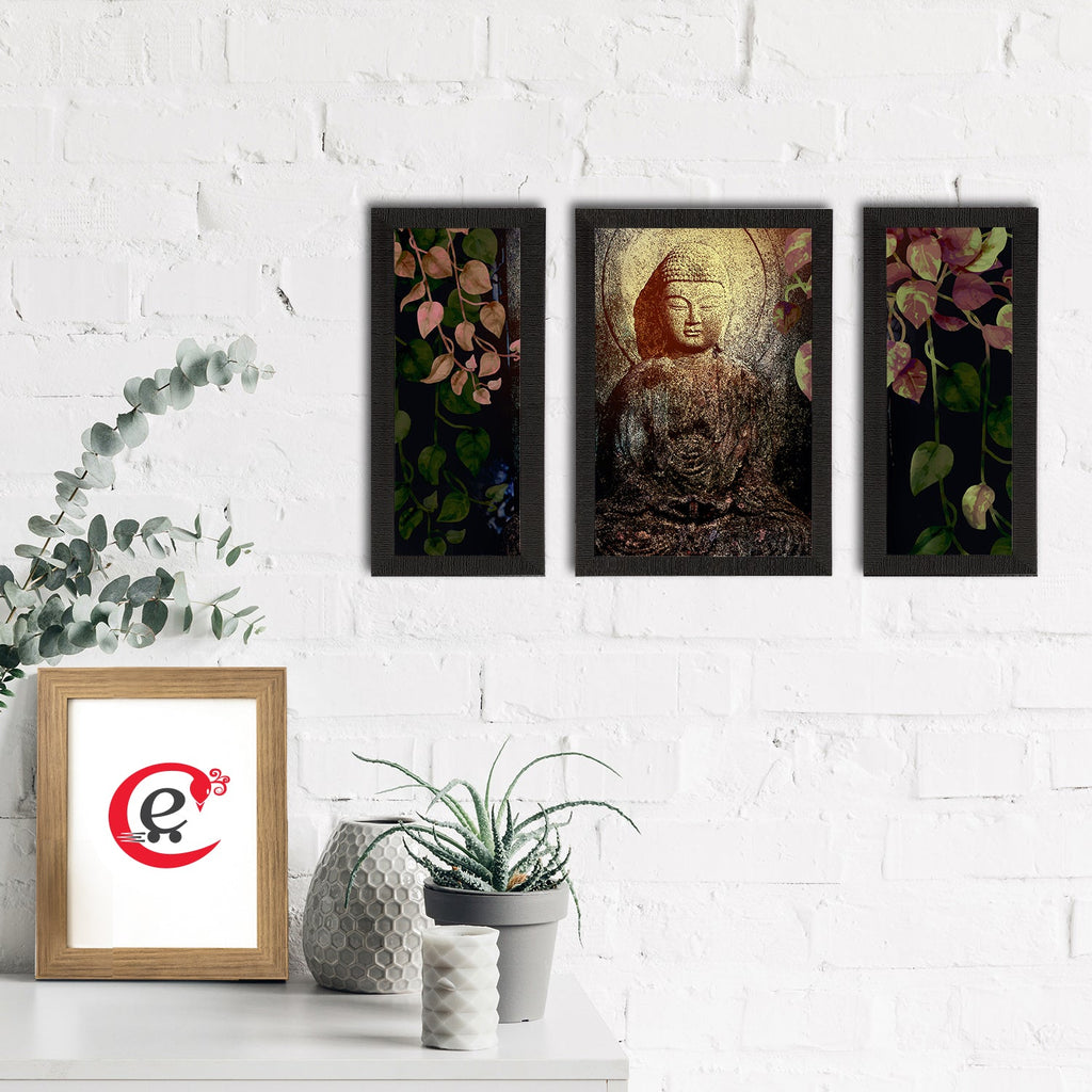 Set of 3 Meditating Lord Buddha Satin Matt Textured UV Art Painting Kafalo
