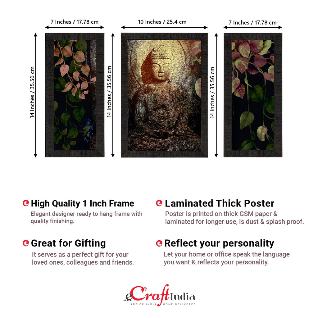 Set of 3 Meditating Lord Buddha Satin Matt Textured UV Art Painting Kafalo
