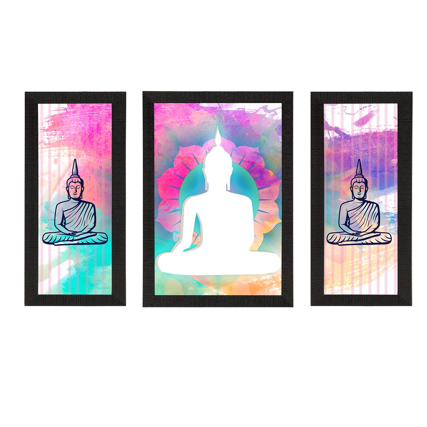 Set of 3 Meditating Lord Buddha Satin Matt Textured UV Art Painting Kafalo