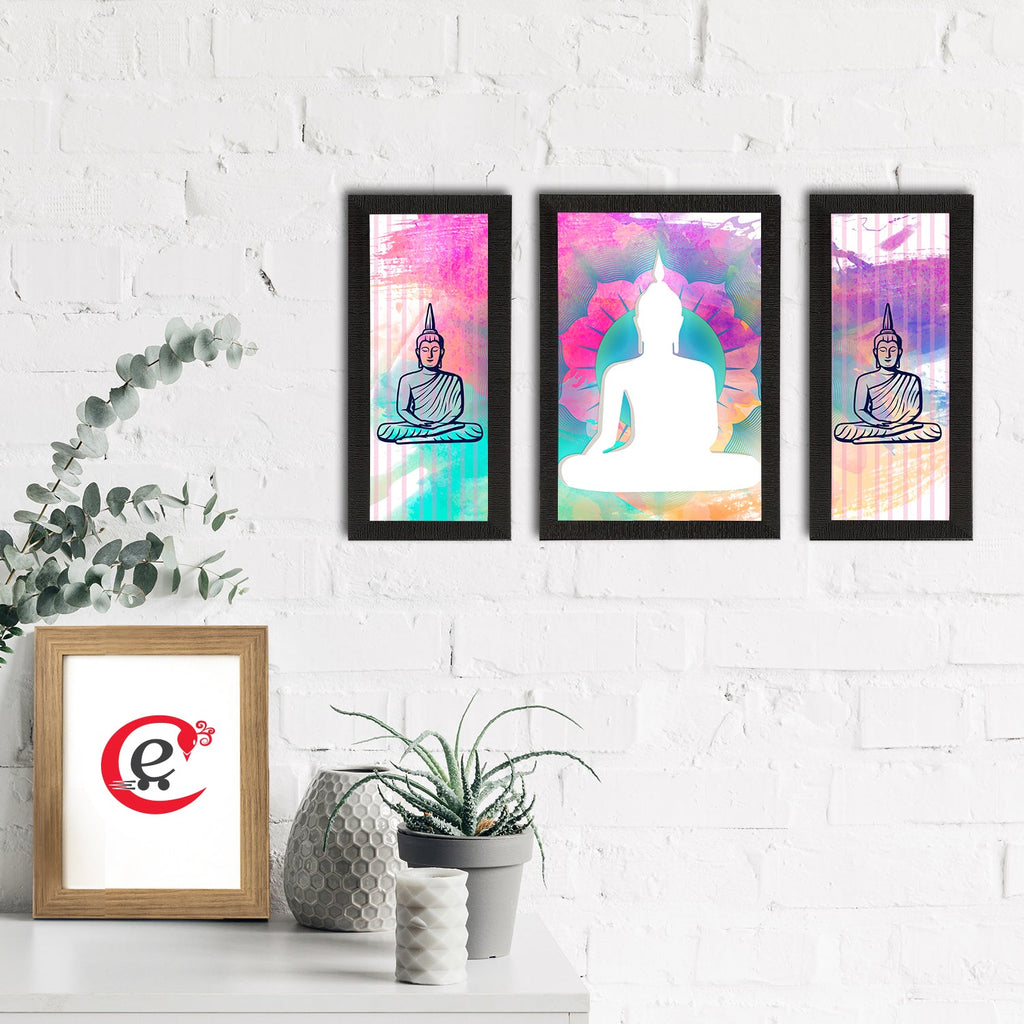 Set of 3 Meditating Lord Buddha Satin Matt Textured UV Art Painting Kafalo