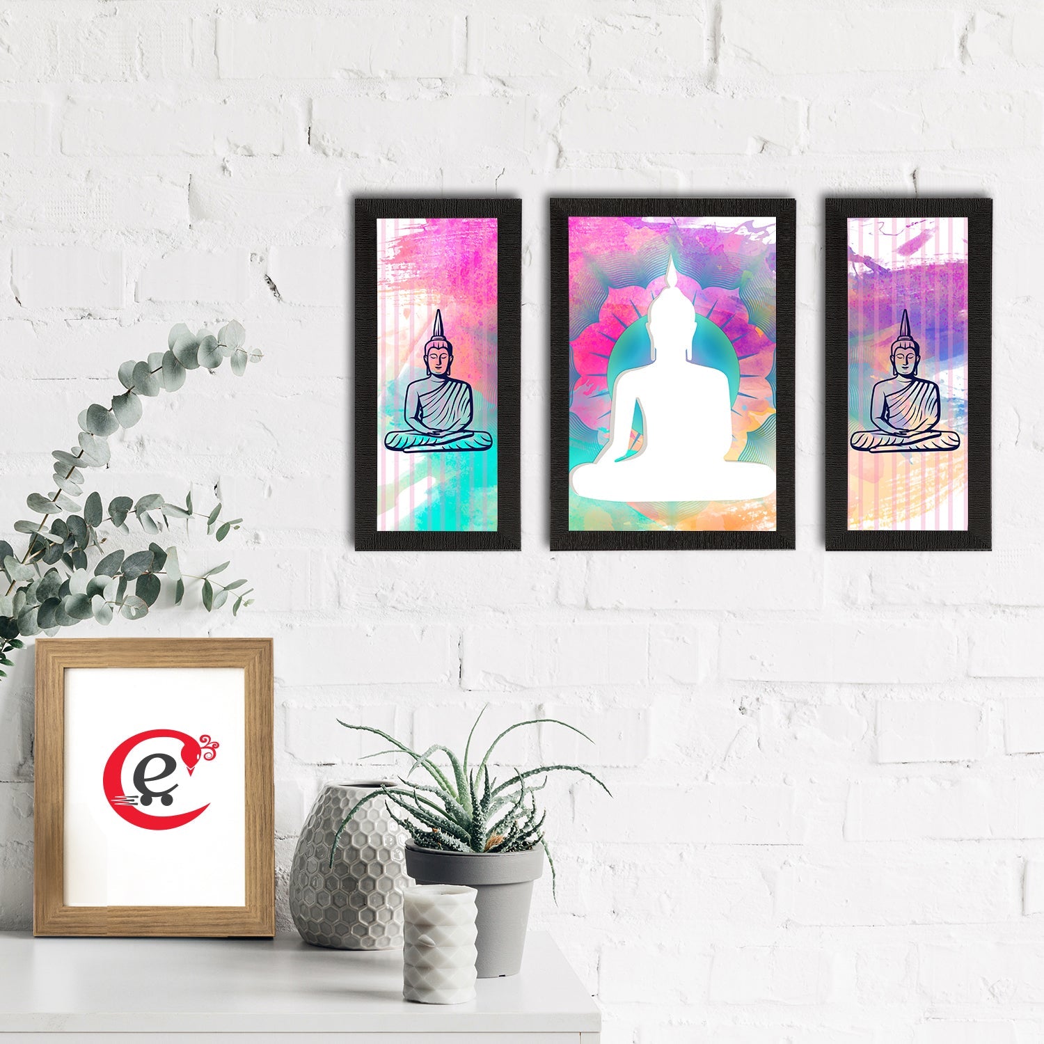 Set of 3 Meditating Lord Buddha Satin Matt Textured UV Art Painting Kafalo
