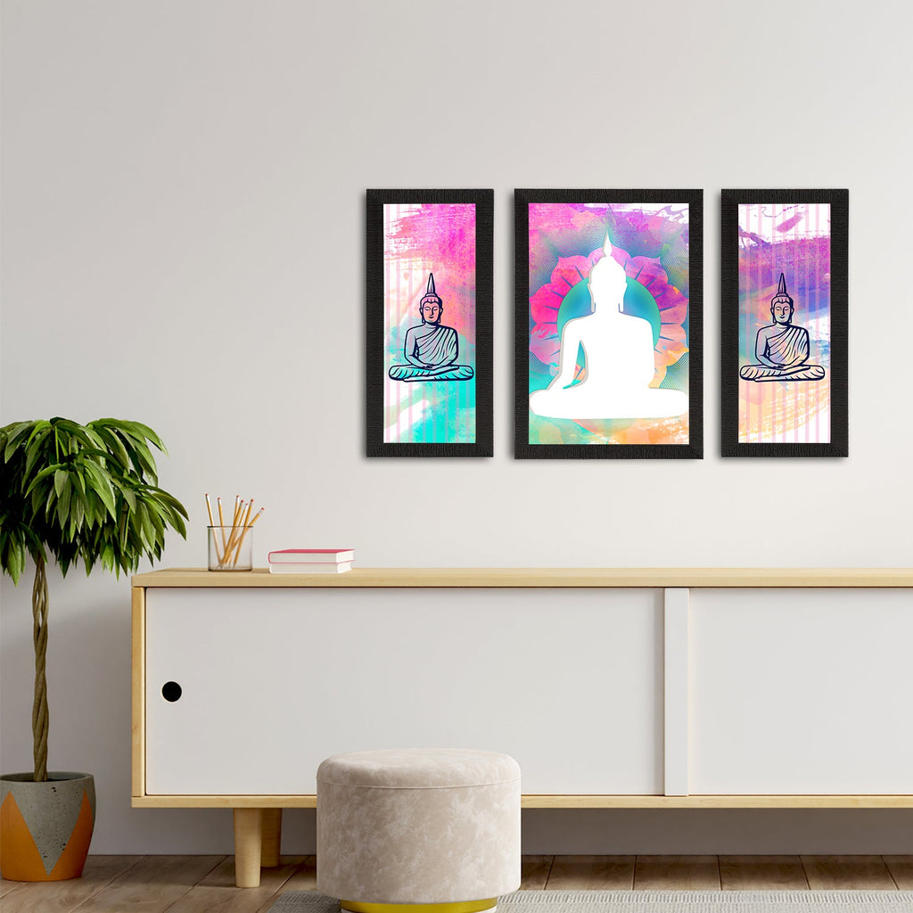 Set of 3 Meditating Lord Buddha Satin Matt Textured UV Art Painting Kafalo