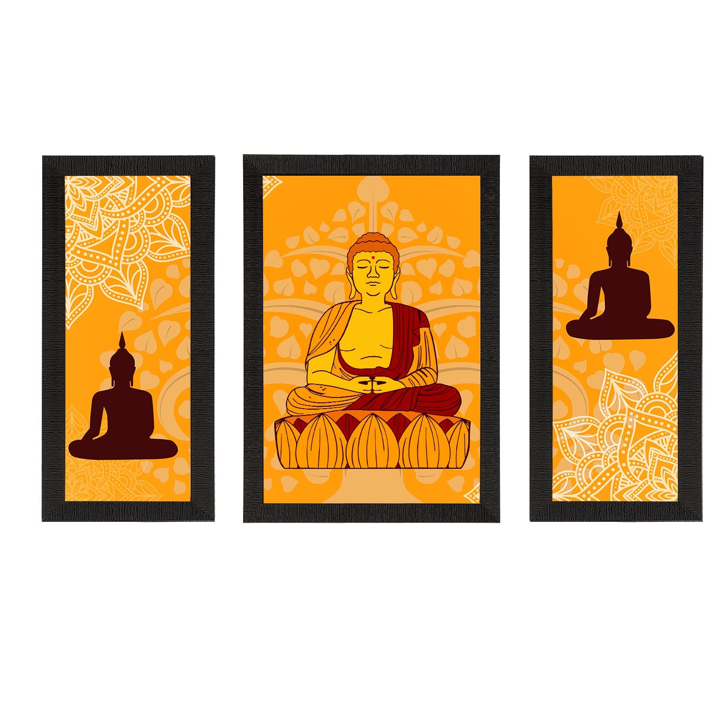 Set of 3 Meditating Lord Buddha Satin Matt Textured UV Art Painting Kafalo