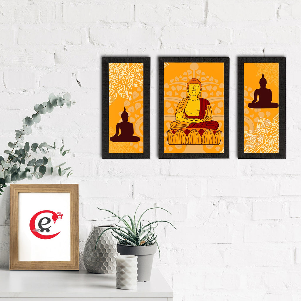 Set of 3 Meditating Lord Buddha Satin Matt Textured UV Art Painting Kafalo