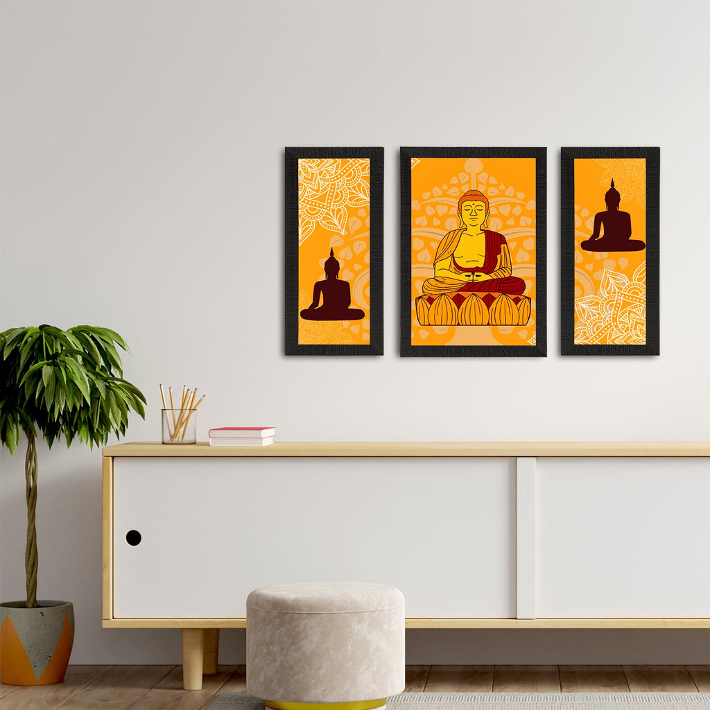 Set of 3 Meditating Lord Buddha Satin Matt Textured UV Art Painting Kafalo