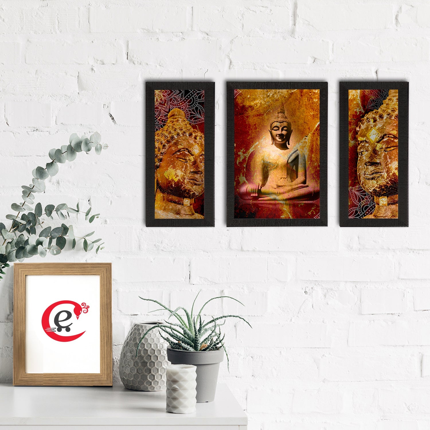 Set of 3 Meditating Lord Buddha Satin Matt Textured UV Art Painting Kafalo