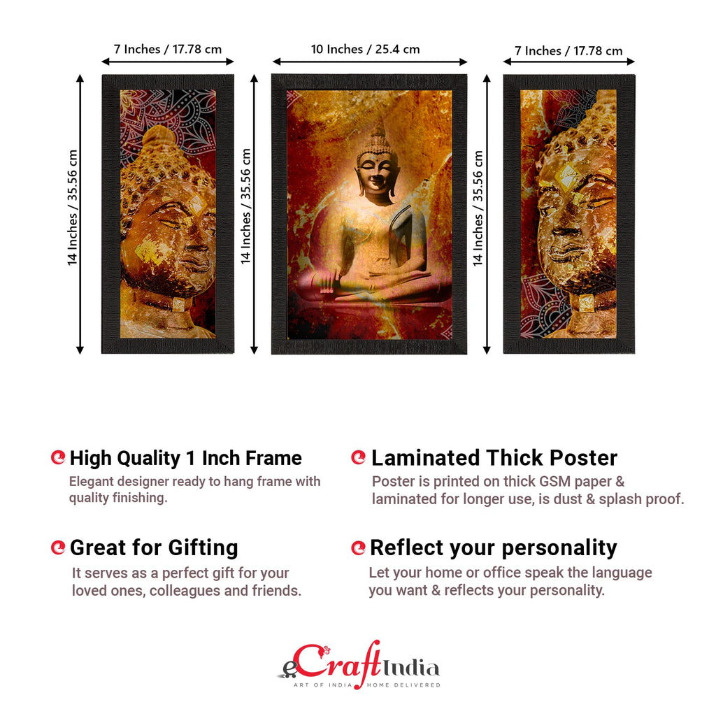 Set of 3 Meditating Lord Buddha Satin Matt Textured UV Art Painting Kafalo