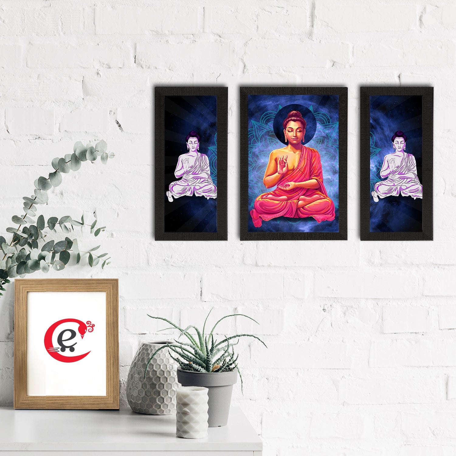 Set of 3 Meditating Lord Buddha Satin Matt Textured UV Art Painting Kafalo
