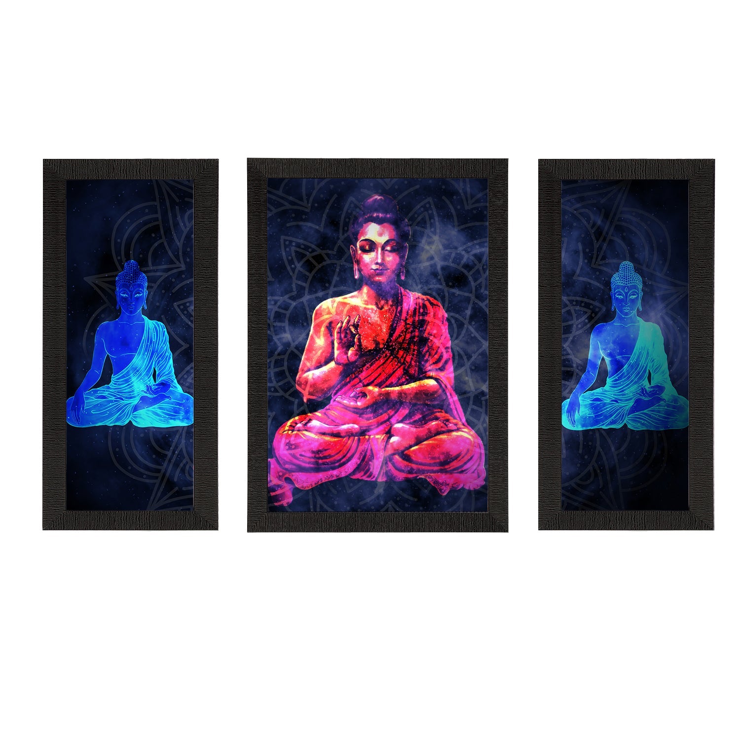 Set of 3 Meditating Lord Buddha Satin Matt Textured UV Art Painting Kafalo