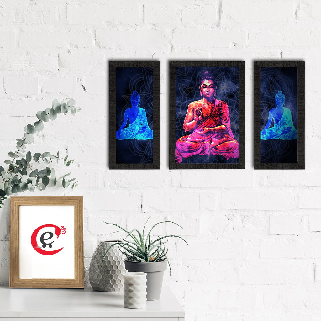 Set of 3 Meditating Lord Buddha Satin Matt Textured UV Art Painting Kafalo
