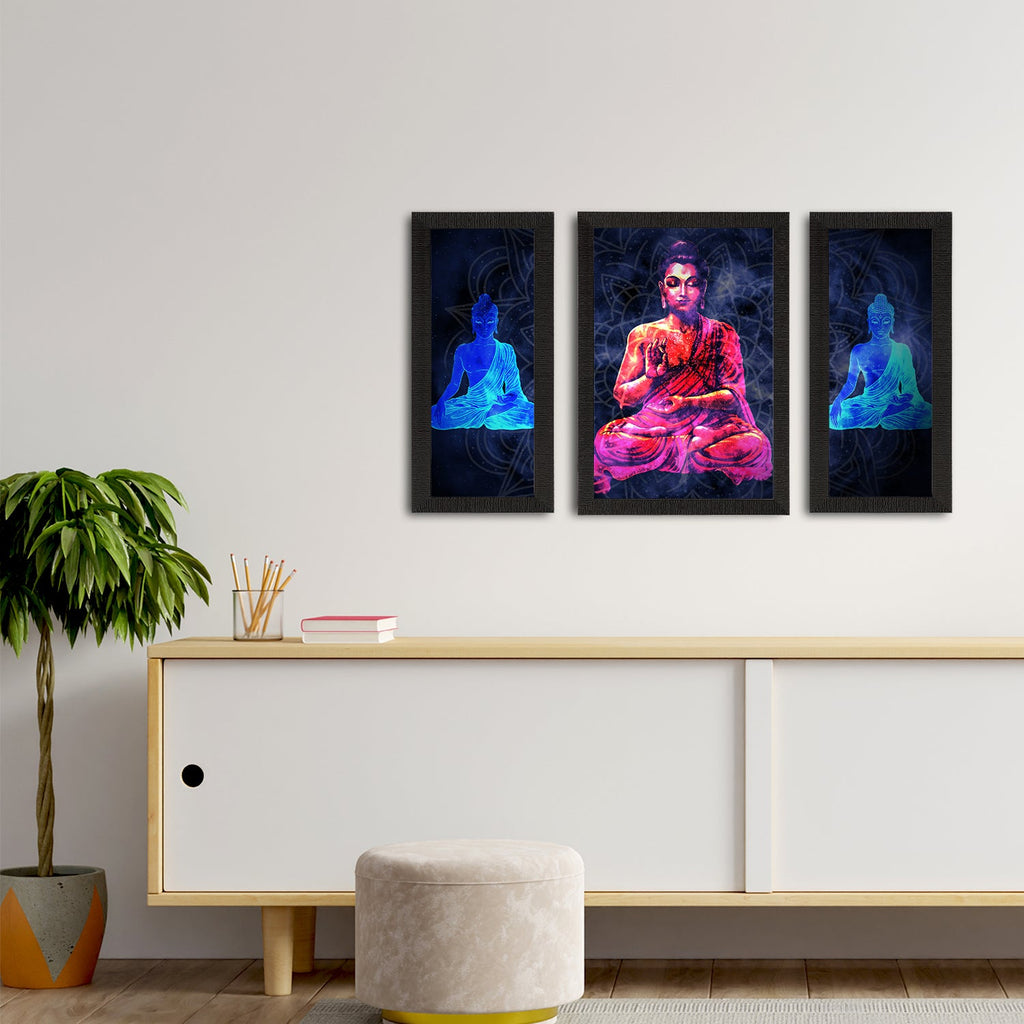 Set of 3 Meditating Lord Buddha Satin Matt Textured UV Art Painting Kafalo