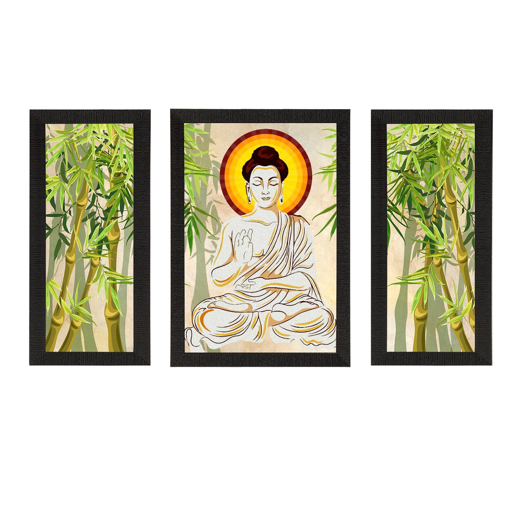 Set of 3 Meditating Lord Buddha Satin Matt Textured UV Art Painting Kafalo