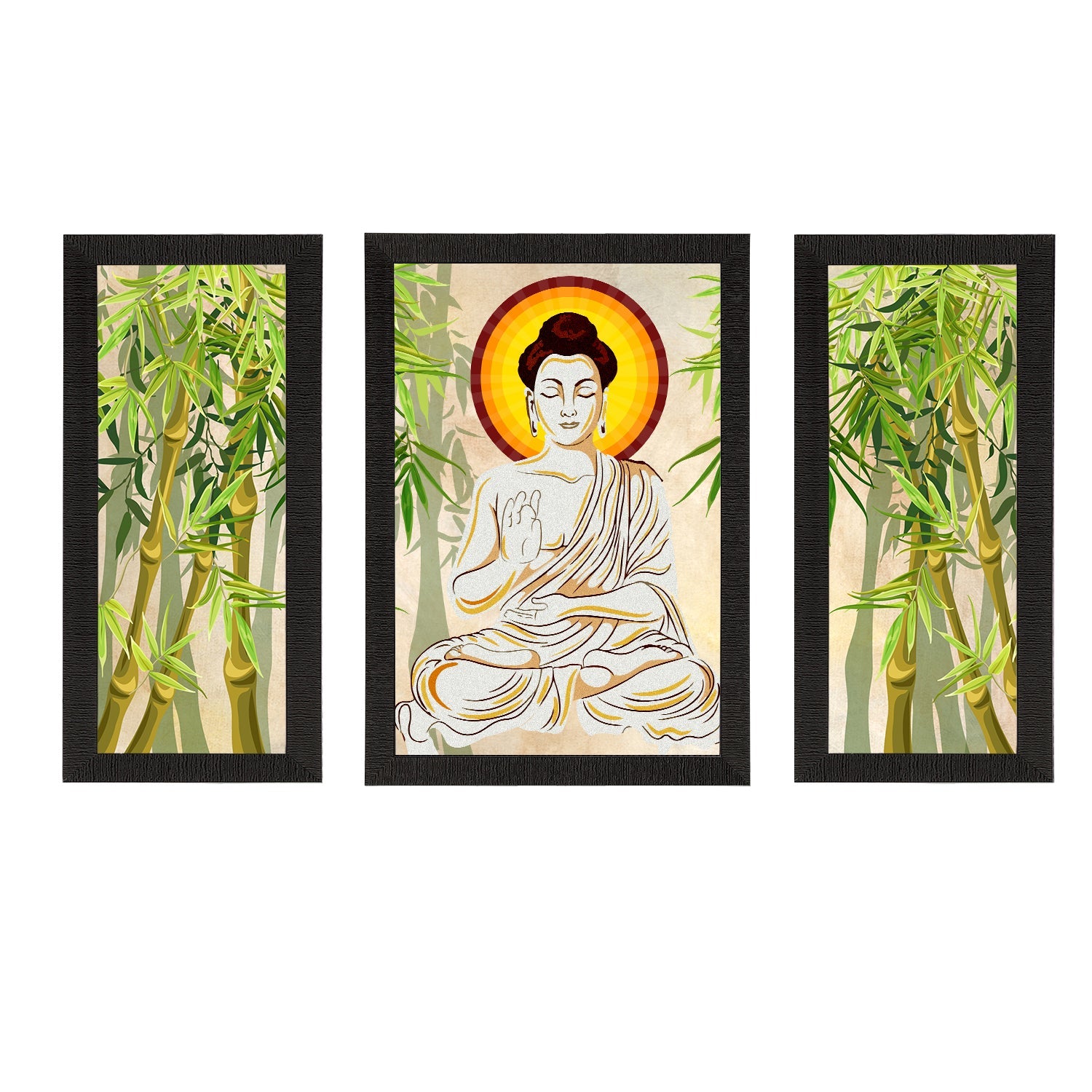 Set of 3 Meditating Lord Buddha Satin Matt Textured UV Art Painting Kafalo