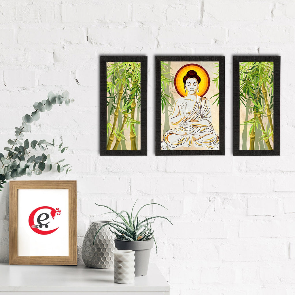 Set of 3 Meditating Lord Buddha Satin Matt Textured UV Art Painting Kafalo