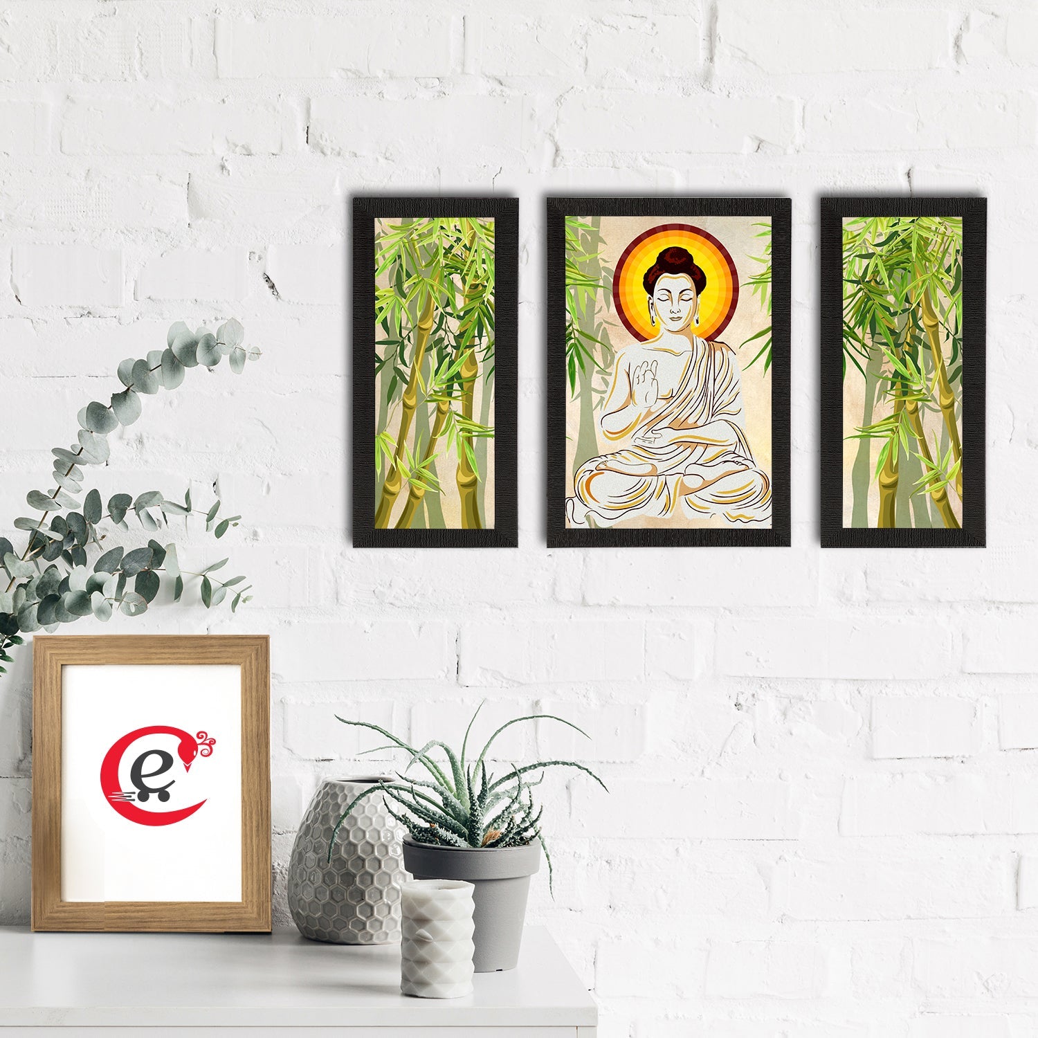 Set of 3 Meditating Lord Buddha Satin Matt Textured UV Art Painting Kafalo