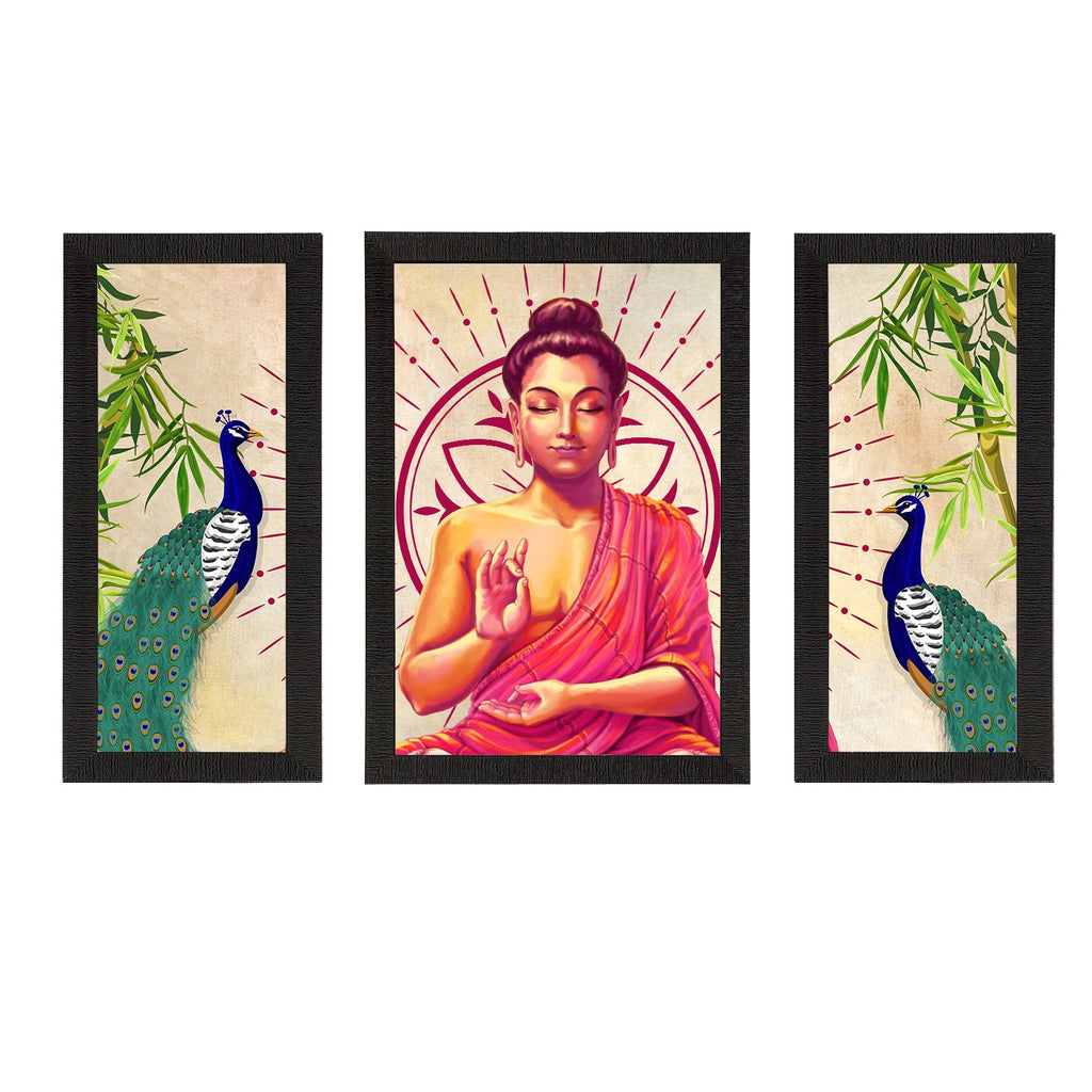 Set of 3 Meditating Lord Buddha Satin Matt Textured UV Art Painting Kafalo