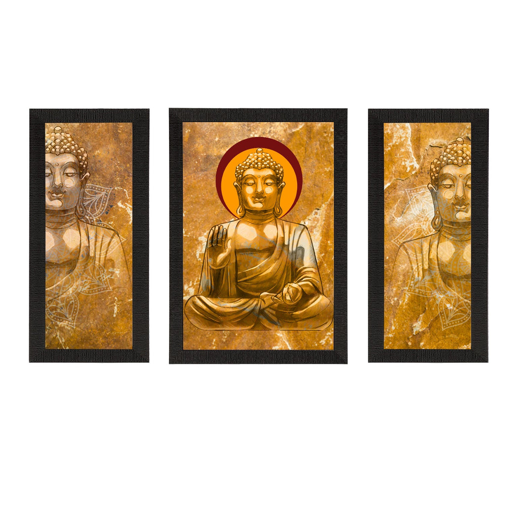 Set of 3 Meditating Lord Buddha Satin Matt Textured UV Art Painting Kafalo