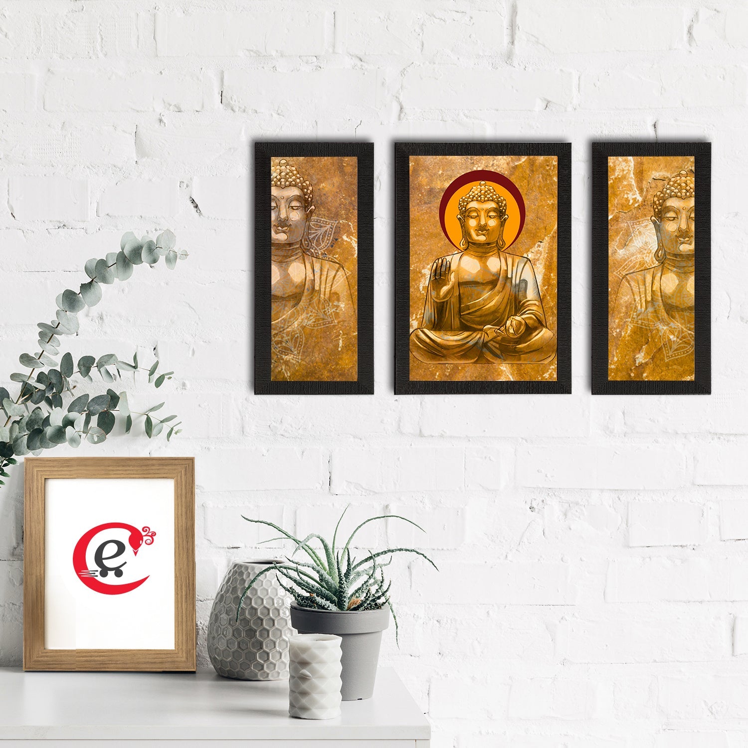 Set of 3 Meditating Lord Buddha Satin Matt Textured UV Art Painting Kafalo